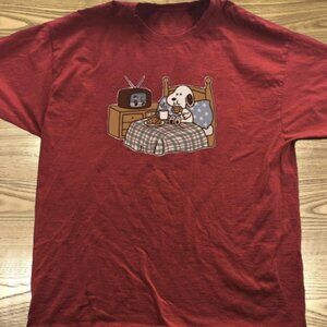 Snoopy Bed Time Cartoon Graphic Red Cotton Tee